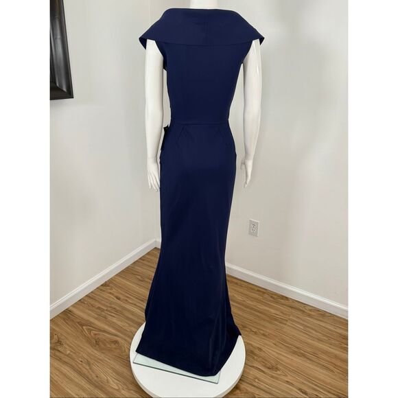 Chiara Boni La Petite Robe Norc Cocoon Collar Trumpet Gown Blue Notte Sz 6 - Picture 8 of 12